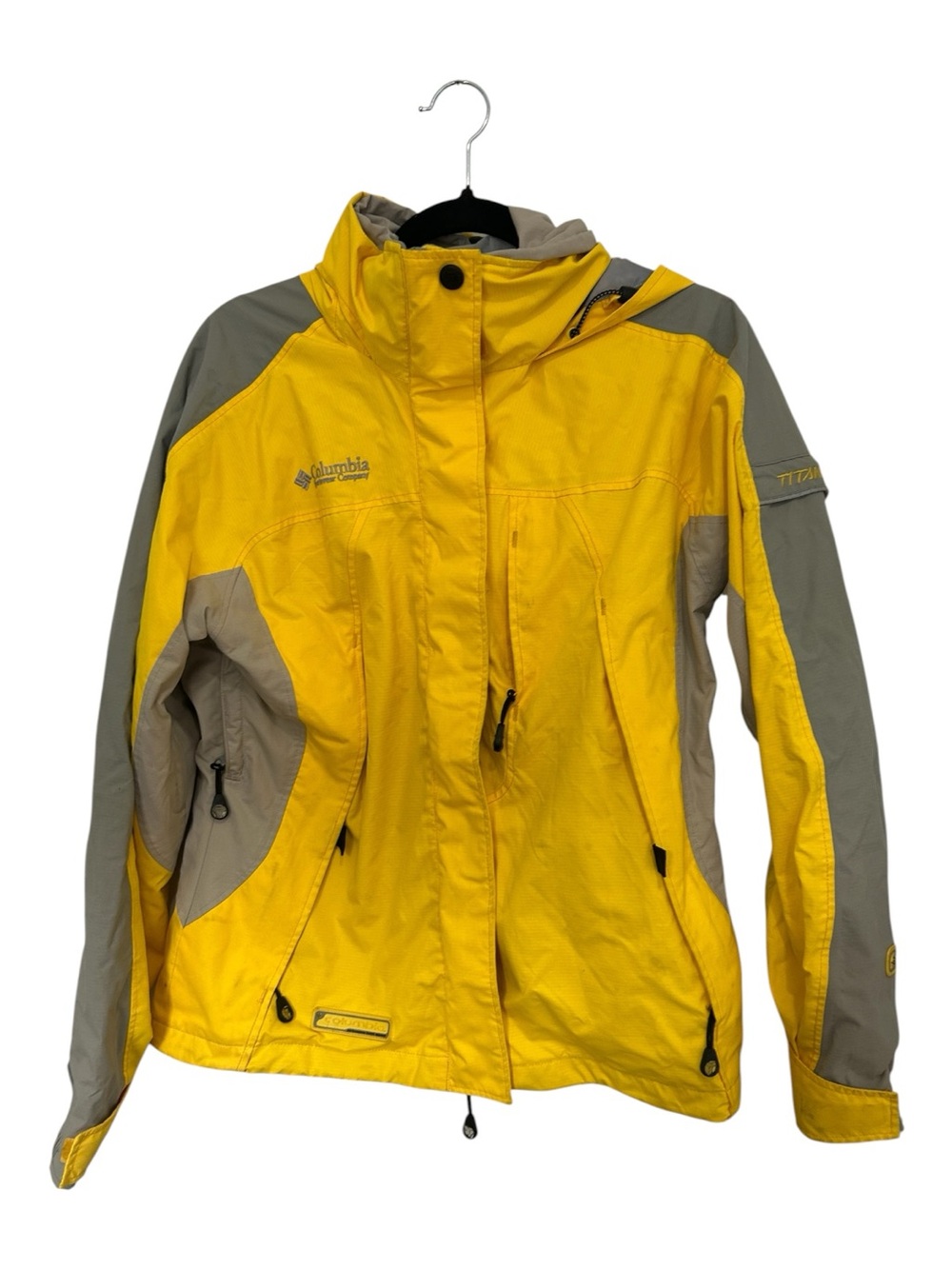 Columbia Vintage Women’s Yellow and Gray Ski Jacket Shell with Hood